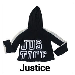 JUSTICE Black & White Logo Cropped Hoodie size 7
